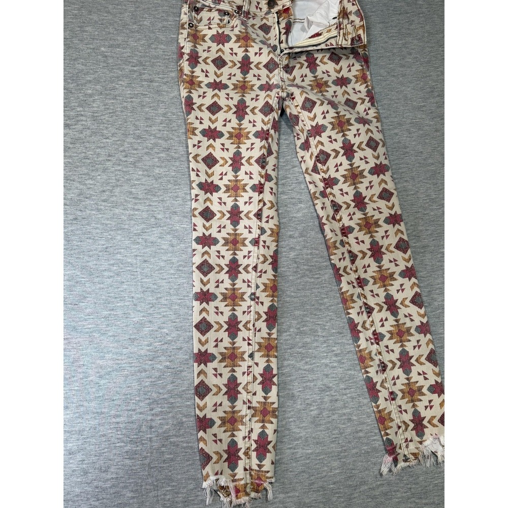 We The Free Jeans Womens 25 Multicolor Skinny Mid Rise Tribal Print Raw Hem‎ - Picture 3 of 14